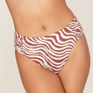 Andie Swim Ruched Side Bikini Bottom Bias Stripe Truffle NWT